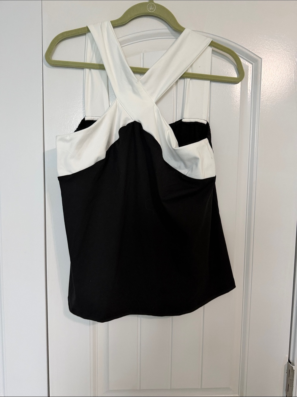 White & Black Halter Tank Top - Women's